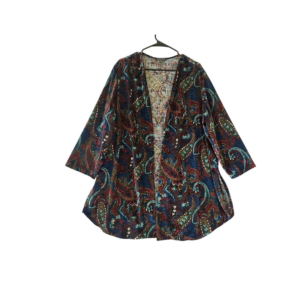 Slinky Brqand Navy Paisley Velour Burnout Open Top 1X Flowy